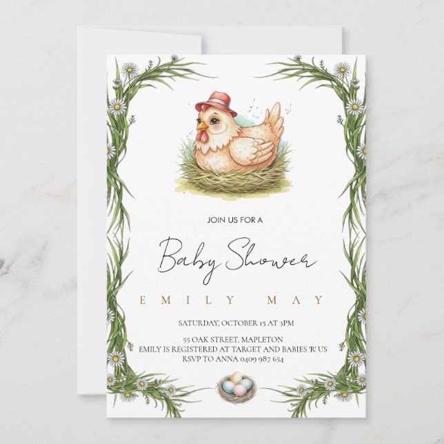 ِCute Farm Chicken Baby Shower  Invitation (Front)