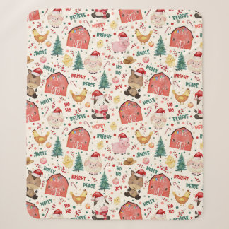 Cute Farm Christmas Watercolor Sherpa Blanket