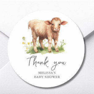 Cute Farm Cow Baby Shower Thank You Favour Sticker