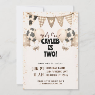 Cute Farm Cow Boy Second Birthday Invitation