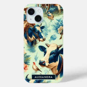 Cute Farm Cow Watercolor Painting iPhone 15 Case