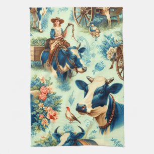 Cute Farm Cow Watercolor Painting Kitchen Towel