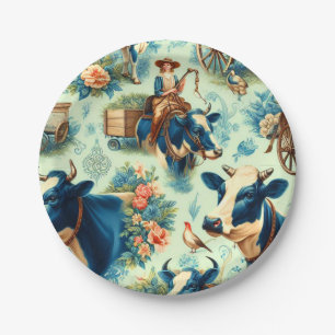 Cute Farm Cow Watercolor Painting Paper Plate