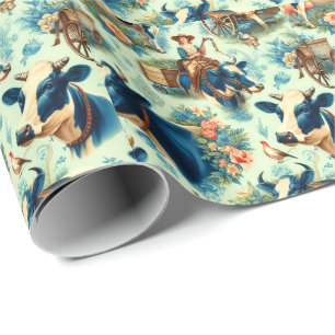 Cute Farm Cow Watercolor Painting Wrapping Paper