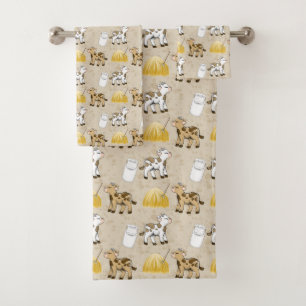 Cute farm cows tiled Country Bath Towel Set