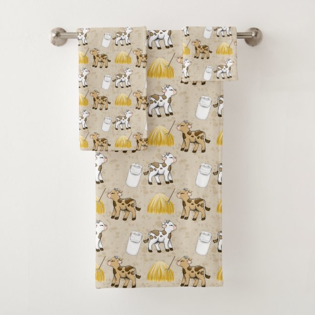Cute farm cows tiled Country Bath Towel Set (Insitu)