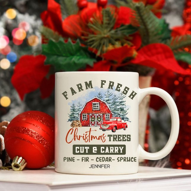 Cute Farm Fraîches Arbres de Noël Café Mug (Créateur téléchargé)