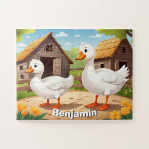 Cute Farm Gooses Personalized Jigsaw Puzzle
