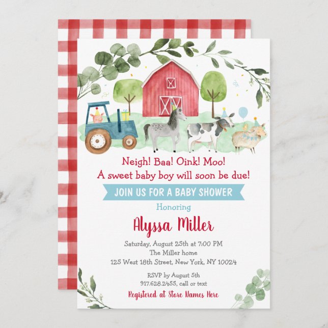 Cute Farm Greenery Baby Shower Invitation (Front/Back)