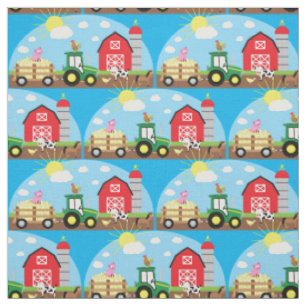Cute Farm Kids Tractor Animals Fabric