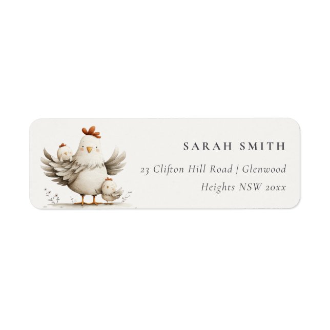 Cute Farm Mum and Baby Chick Floral Address (Devant)