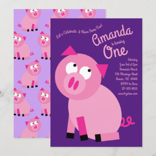 Cute Farm Pig Kids 1st Birthday Party Invitation