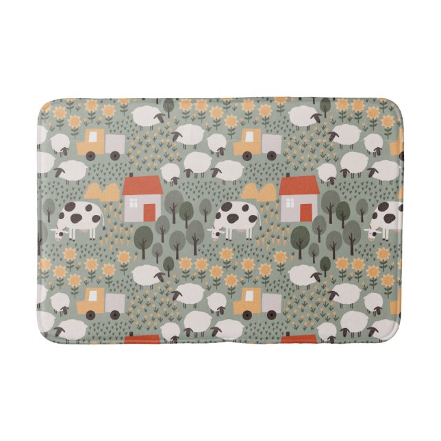 Cute Farm Scene Pattern Bath Mat (Front)