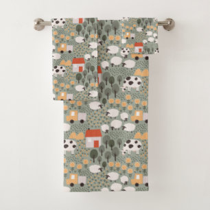Cute Farm Scene Pattern Bath Towel Set