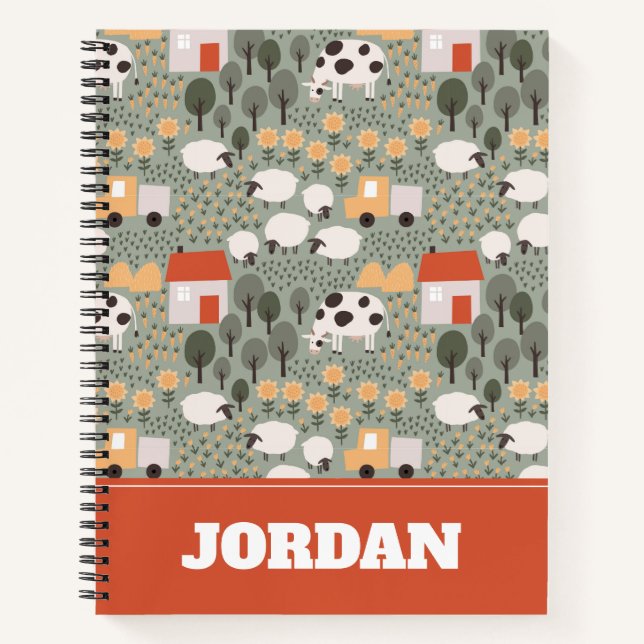 Cute Farm Scene Pattern Notebook (Front)