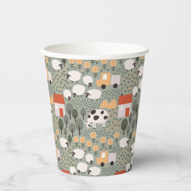 Cute Farm Scene Pattern Paper Cups (Front)