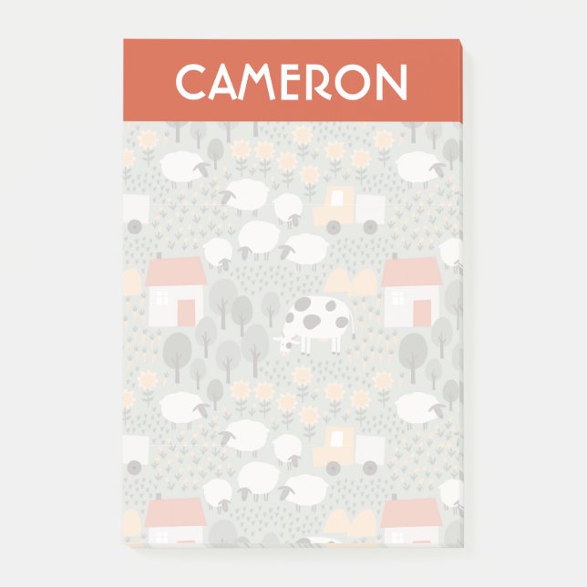 Cute Farm Scene Pattern Post-it Notes (Front)