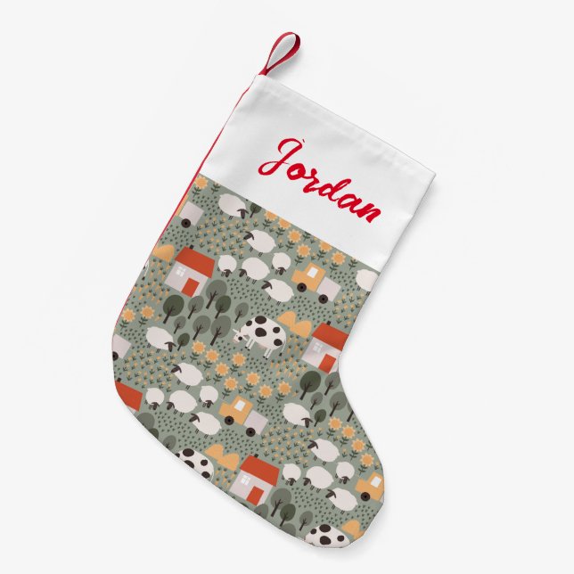 Cute Farm Scene Pattern Small Christmas Stocking (Front (Hanging))