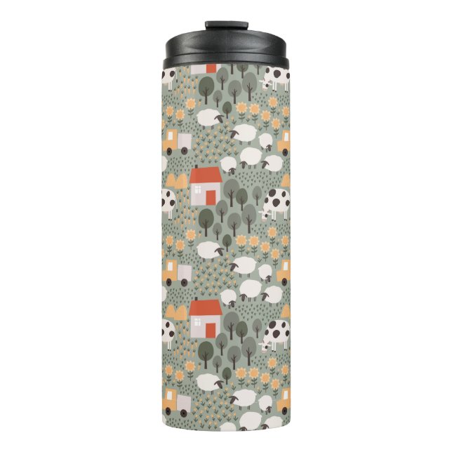 Cute Farm Scene Pattern Thermal Tumbler (Front)