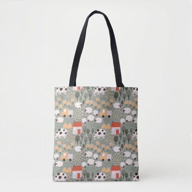 Cute Farm Scene Pattern Tote Bag (Front)