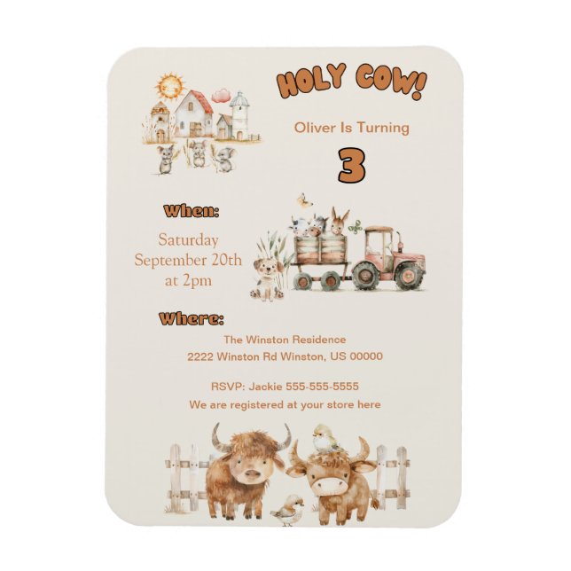 Cute Farm Themed Birthday Party Boy or Girl  Magnet (Vertical)