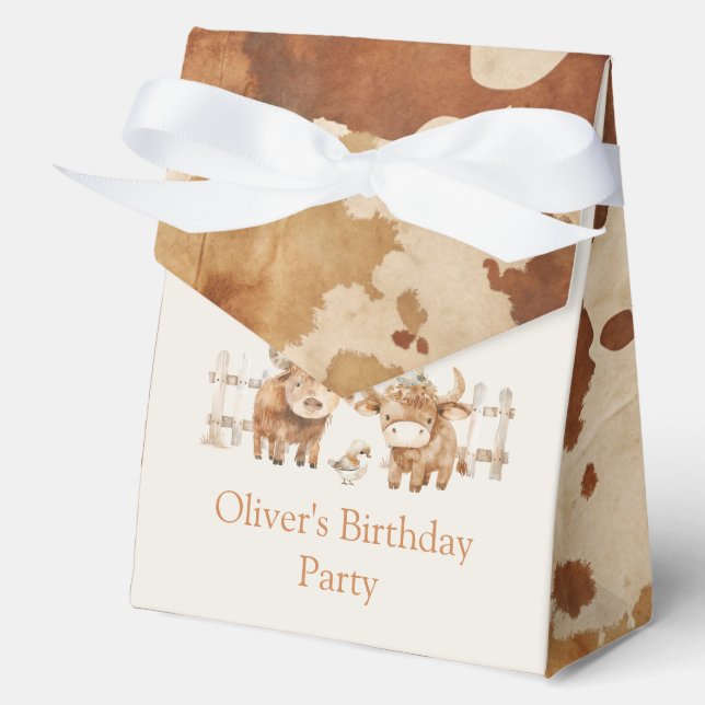 Cute Farm Themed Birthday Party Cow Hide Favor Box (Front)