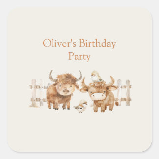 Cute Farm Themed Birthday Party for Boy or Girl Square Sticker