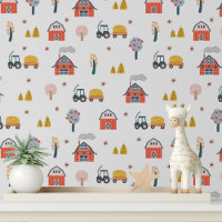 Cute Farm Tractor Red Barn Kids Peel and Stick