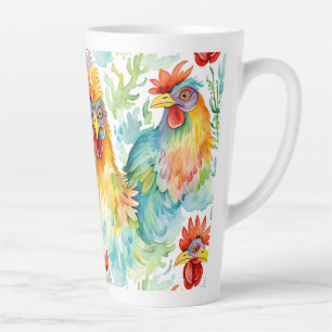 Cute Farm Watercolor Chickens  Latte Mug