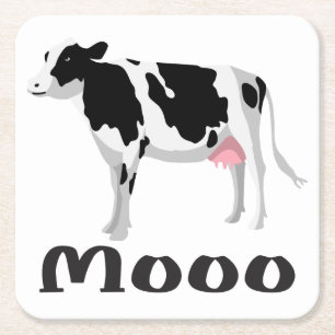Cute Farmer Black White Country Farm Cow Square Paper Coaster