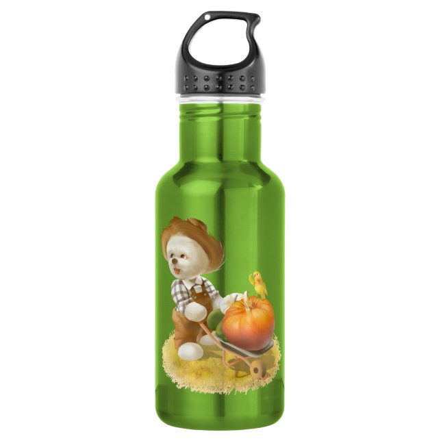 Cute Farmer Dog with Pumpkin 532 Ml Water Bottle (Front)