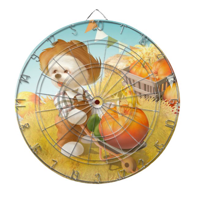 Cute Farmer Dog with Pumpkin Dartboard (Front)