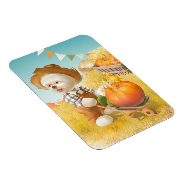 Cute Farmer Dog with Pumpkin Magnet (Right Side)