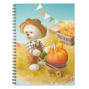 Cute Farmer Dog with Pumpkin Notebook