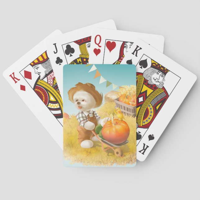 Cute Farmer Dog with Pumpkin Playing Cards (Back)