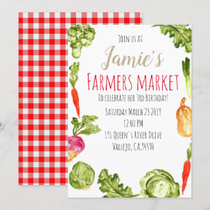 Cute farmers market birthday party invitation