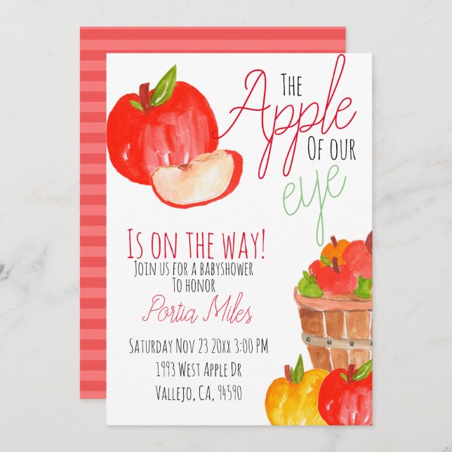 Cute farmhouse apple babyshower invite (Front/Back)
