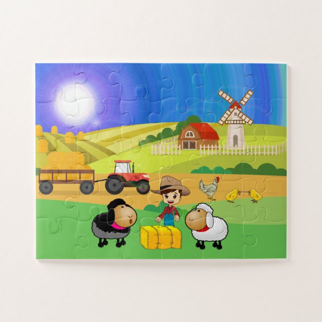 Cute Farmhouse, Sheep, and Chicks Jigsaw Puzzle (Horizontal)