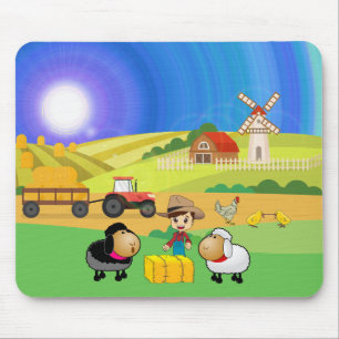 Cute Farmhouse, Sheep, and Chicks Mouse Pad