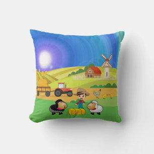 Cute Farmhouse, Sheep, & Chicks Throw Pillow