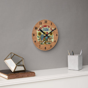 cute farmhouse welcome chicken lovers round clock