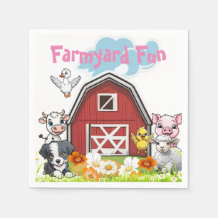 Cute Farmyard Fun Animals Country Barn & Daisies Napkin