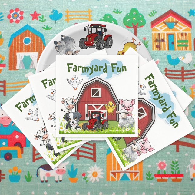 Cute Farmyard Fun Animals Red Country Barn Napkin (Creator Uploaded)