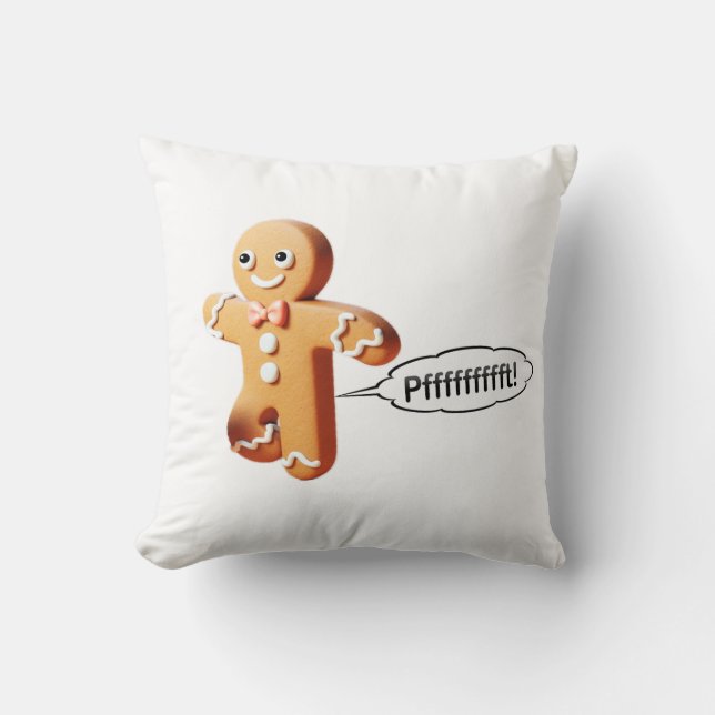 Cute Farting Gingerbread Man Christmas Throw Pillow (Front)