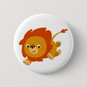 Cute Fast Cartoon Lion Button Badge