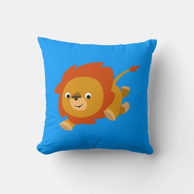 Cute Fast Cartoon Lion Pillow (Front)