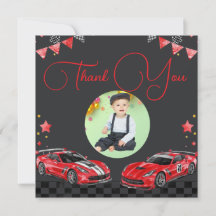 Cute Fast One Red and Black Race Car 1st Birthday 