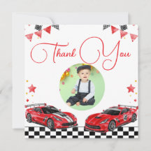 Cute Fast One Red and Black Race Car 1st Birthday 