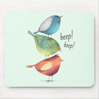 Cute Fat Birds Standing on Each Other Mouse Pad