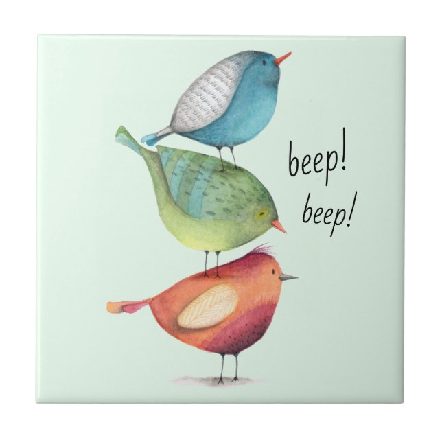 Cute Fat Birds Standing on Each Other Tile (Front)